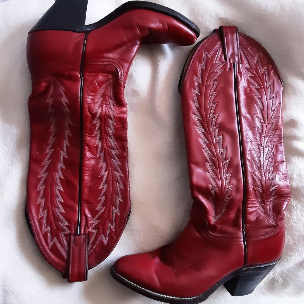 Vintage red leather cowboy boots